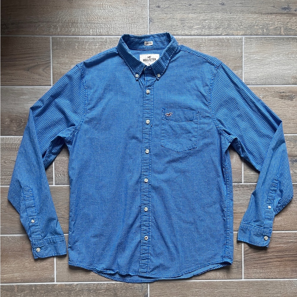 Hollister Button Down Casual Blue Checked Dress Shirt Men’s XL